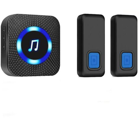 sonnette Sans Fil Carillon De Porte Exterieur  Tanche   Deux Bouton Emetteurs Avec Un Rcepteur Enfichable, Indicateur Led Bleu,50 Mlodies