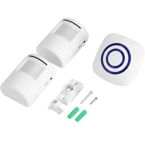 Sonnette Sans Fil Detecteur de Mouvement Carillon De Porte Eléctrique 38 Mélodies Alarme De Sécurité avec Emetteur et Récepteur pour Maison Bureau Hôtel Boutique Magasin(2+1 EU)