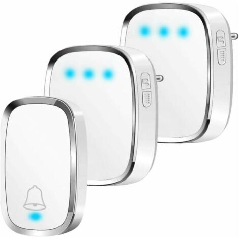 Sonnette Sans Fil Etanche, Sonnette de Porte Extérieur à 300m de Portée, 2 Emetteur & 1 Récepteurs, Kit de Carillon Sans Fil avec LED Flash, 38 Mélodies, 5 Niveau Volume, pour Maison, Bureau