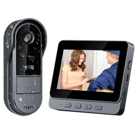 Sonnette Sans Fil Exterieur Etanche 1080P Sonnette Sans Fil Avec Camera avec écran IPS de 4.3 Visiophone Sans Fil IP65 étanche Caméra HD 170° Interphone Vision Nocturne Infrarouge Audio Bidirec TRIMEC
