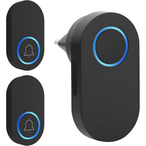 Sonnette sans Fil Exterieur Etanche 300 Mètre, Carillon sans-Fil 1 Récepteur + 2 Émetteurs Ip44 étanche avec Pile 60 Mélodies au 4 Niveaux Volumes Mini Sonnette de Porte pour Maison Bureau Hôtel