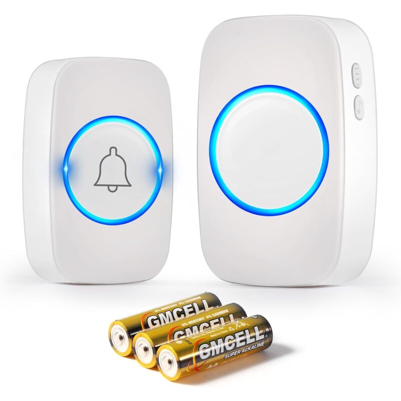 Sonnette sans Fil Exterieur Etanche 300 Mètres, IP44 Étanche Carillon Electronique, Kit de Carillon avec Récepteurs Enfichables, 60 Mélodies au 5