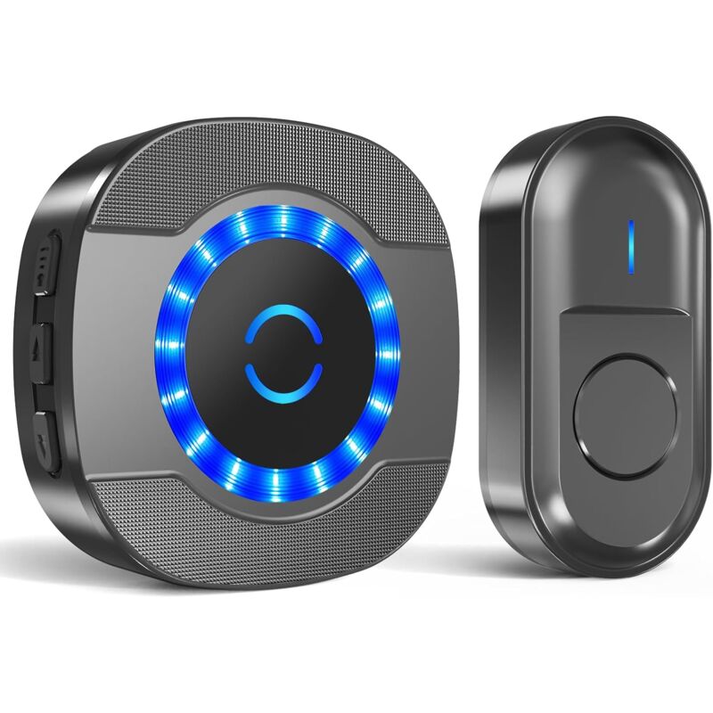 Sonnette sans Fil Exterieur Étanche, 300M Sonnette Longue Portée avec Récepteurs Enfichables, Carillon Electronique Kit avec pile pour la Maison, LED