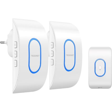 Sonnette sans Fil Exterieur Etanche avec 2 Récepteurs, Portée de 400M, IP65 Etanche Carillon, 60 Mélodies et 5 Niveaux Volume, Indicateur LED Bleu, pour Maison, Hôtel -Blanc