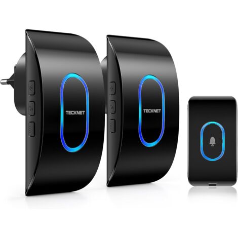 Sonnette sans Fil Exterieur Etanche avec 2 Récepteurs, Portée de 400M, IP65 Etanche Carillon, 60 Mélodies et 5 Niveaux Volume, Indicateur LED Bleu, pour Maison, Hôtel -Noir