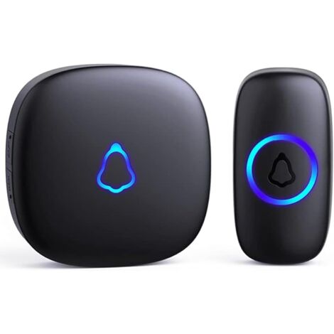 Sonnette sans Fil Exterieur Etanche, Doorbell avec 1 Récepteur + 1 Émetteur À Pile, 58 Mélodies Carillon, 5 Niveaux Volume 120 DB, LED, 300m Longue Portée Sonette pour Maison,Appartement, Noir