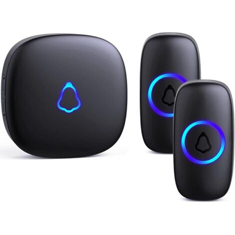 Sonnette Sans Fil Exterieur Etanche, Doorbell Avec 1 Récepteur + 2 Émetteur À Pile, 58 Mélodies Carillon, 5 Niveaux Volume 120 dB, LED, 300m Longue Portée Sonette Pour Maison,Appartement, Noir