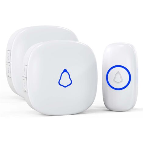 Sonnette Sans Fil Exterieur Etanche, Doorbell Avec 2 Récepteurs + 1 Émetteur À Pile, 58 Mélodies Carillon, 5 Niveaux Volume 120 dB, LED, 300m Longue Portée Sonette Pour Maison,Appartement,Blanc