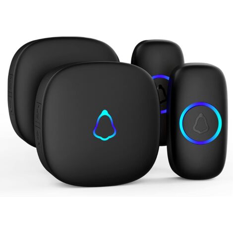 Sonnette Sans Fil Exterieur Etanche, Doorbell Avec 2 Récepteurs + 2 Émetteur À Pile, 58 Mélodies Carillon, 5 Niveaux Volume 120 dB, LED, 300m Longue Portée Sonette Pour Maison,Appartement, Noir