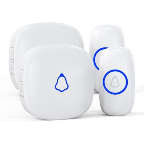 Sonnette Sans Fil Exterieur Etanche, Doorbell Avec 2 Récepteurs + 2 Émetteur À Pile, 58 Mélodies Carillon, 5 Niveaux Volume 120 dB, LED, 300m Longue Portée Sonette Pour Maison,Appartement,Blanc