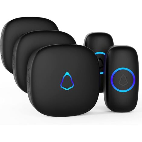 Sonnette Sans Fil Exterieur Etanche, Doorbell Avec 3 Récepteurs + 2 Émetteur À Pile, 58 Mélodies Carillon, 5 Niveaux Volume 120 dB, LED, 300m Longue Portée Sonette Pour Maison,Appartement, Noir