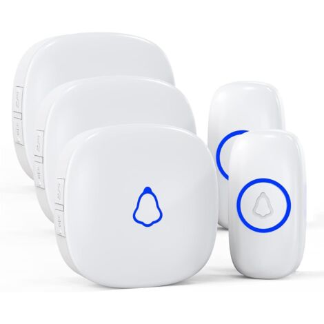 Sonnette Sans Fil Exterieur Etanche, Doorbell Avec 3 Récepteurs + 3 Émetteur À Pile, 58 Mélodies Carillon, 5 Niveaux Volume 120 dB, LED, 300m Longue Portée Sonette Pour Maison,Appartement,Blanc