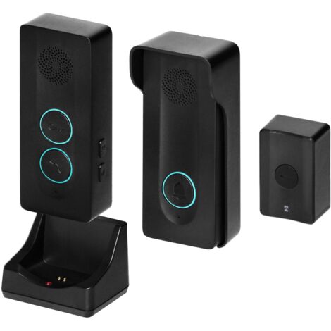 Sonnette sans Fil Exterieur Etanche Interphone Exterieur avec Pile Rechargable USB-C Carillon sans Fil pour 1 Famille Noir et Parlophone sans Combiné