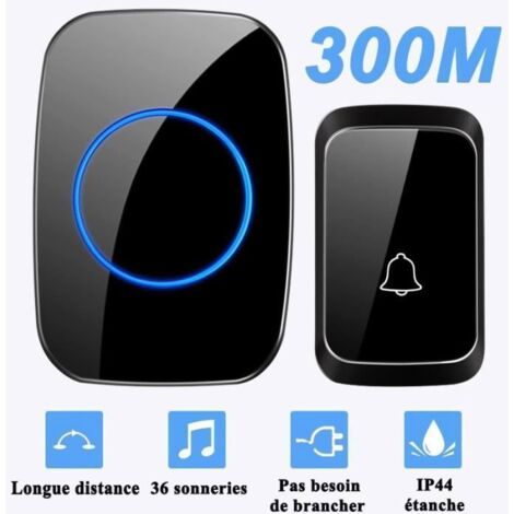 Sonnette Sans Fil Extérieur Étanche IP44 300M - Noir