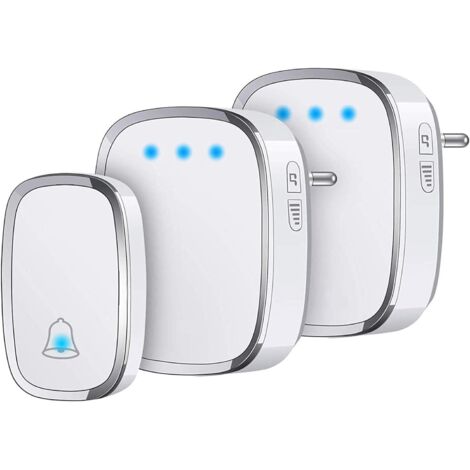 Sonnette sans Fil Extérieur Étanche IP44, Sonnette de Porte 300 Mètres, Kit de Carillon avec LED Flash, 1 Émetteur et 2 Récepteurs