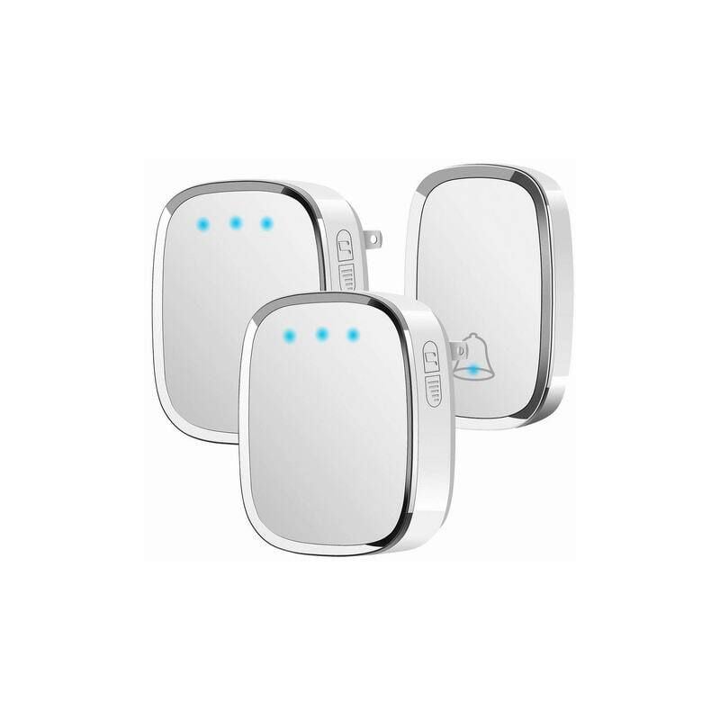 Sonnette sans Fil Extérieur Étanche IP44, Sonnette de Porte 300 Mètres, Kit de Carillon avec LED Flash, 1 Émetteurs et 2 Récepteur, 5 Niveaux de