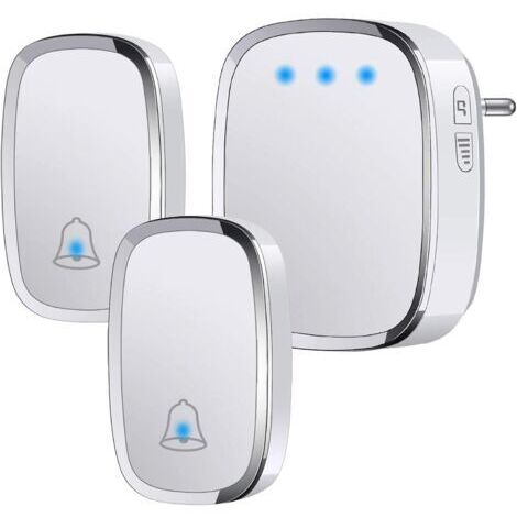 Sonnette sans Fil Extérieur Étanche IP44, Sonnette de Porte 300 Mètres, Kit de Carillon avec LED Flash, 2 Émetteurs et 1 Récepteur, 5 Niveaux de Volume, 36 Mélodies