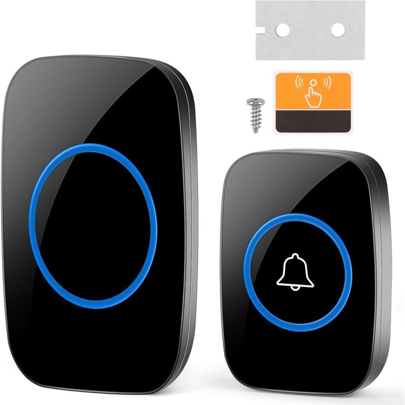Sonnette sans Fil Exterieur Etanche, Sonnette sans Fil, IP44 Exterieur Etanche Carillon 300 Mètres, 60 Mélodies et 5 Niveaux Volume, Kit d'un