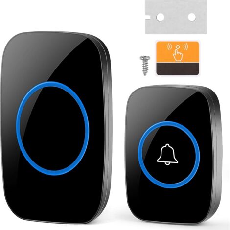 Sonnette sans Fil Exterieur Etanche, Sonnette sans Fil, IP44 Exterieur Etanche Carillon 300 Mètres, 60 Mélodies et 5 Niveaux Volume, Kit d'un Récepteur et d'un Emetteur pour Maison (Noir)