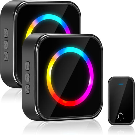Sonnette sans Fil Exterieur Etanche, Sonnette sans Fil Longue Portée de 400M  4-Niveaux, Lumières LED Colorées (2 récepteurs + 1 émetteur)