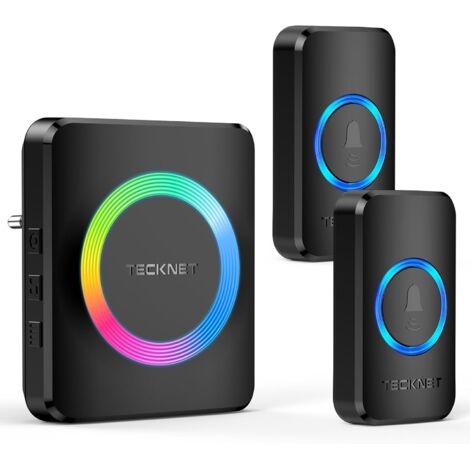 Sonnette sans Fil Exterieur Etanche, Sonnette sans Fil Portée 600m, Kit de Sonnette avec 1 Récepteur Enfichable et 2 émetteurs, Indicateur RVB, 60 Mélodies, 5 Niveaux de Volume
