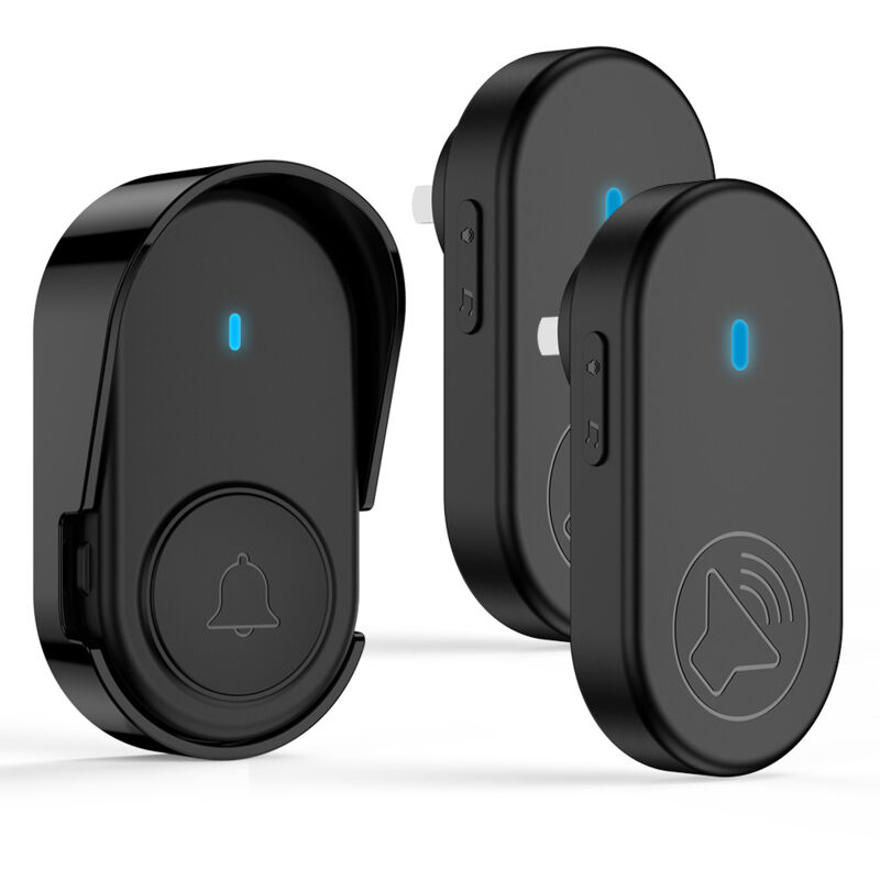 Sonnette sans fil extérieure imperméable, kit sonnette IP66 étanche ,2 récepteurs, 1 émetteur (noir)