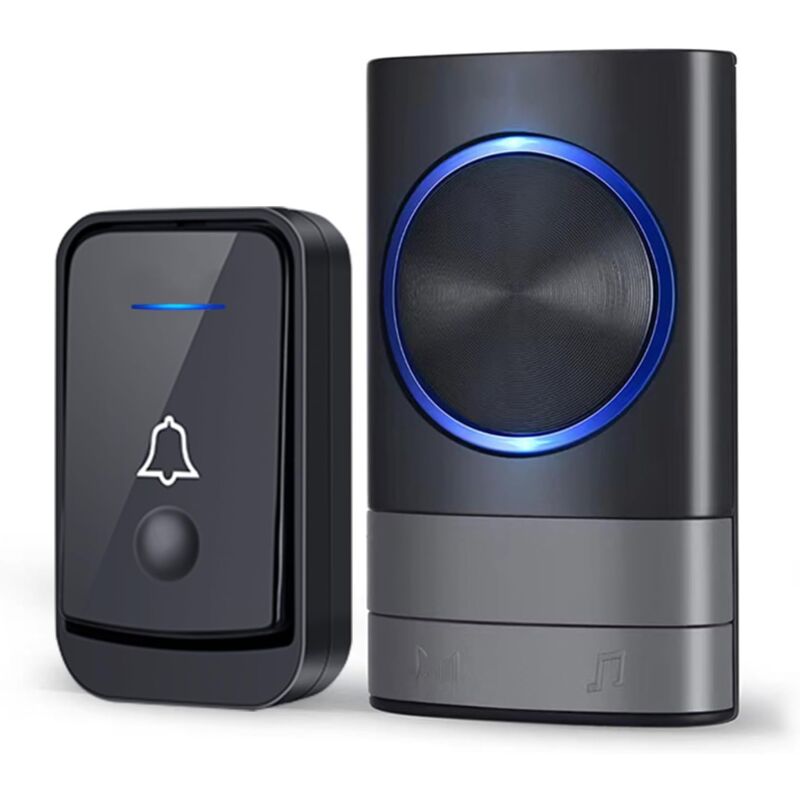 Sonnette sans Fil, IP44 Exterieur Etanche Carillon 400 Mètres, 52 Mélodies et 4 Niveaux Volume, Kit de Carillon avec Récepteurs Enfichables, Voyant