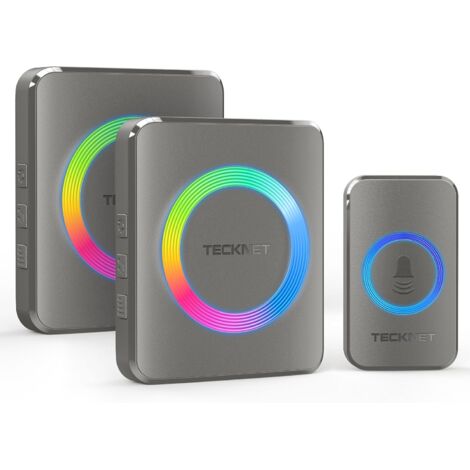 Sonnette sans Fil, IP65 Exterieur Étanche Sonnette Sans Fil 500 Mètres Two Récepteur Sonnette Electronique, 60 Mélodies 5-Niveaux Éclairage RVB, pour Maison, Hôtel, Urgence