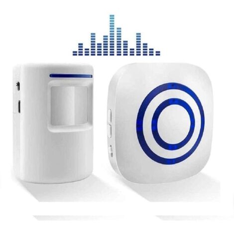 Sonnette sans Fil Kit de Carillon de Porte Electrique avec 1 Récepteur et 1 Détecteur de Mouvement PIR Capteur Alerte Visiteur Alarme de Sécurité