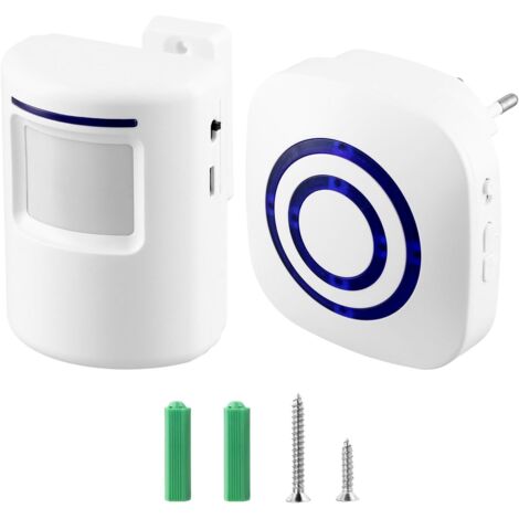 Sonnette sans Fil Kit de Carillon de Porte Electrique avec 1 Récepteur et 1 Détecteur de Mouvement PIR Capteur Alerte Visiteur Alarme de Sécurité avec 38 Mélodies au 3 Niveau Volumes