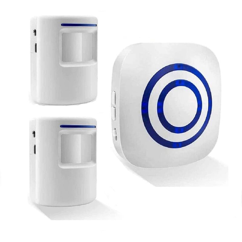 Beijiyi - Sonnette sans Fil Kit de Carillon de Porte Electrique avec 1 Récepteur et 2 Détecteur de Mouvement pir Capteur Alerte Visiteur Alarme de