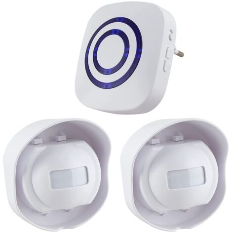 Sonnette sans Fil Kit de Carillon de Porte Electrique avec 1 Récepteur et 2 Détecteur de Mouvement PIR Capteur Alerte Visiteur Alarme de Sécurité avec 38 Mélodies au 3 Niveau Volumes(Noir, Étanche)