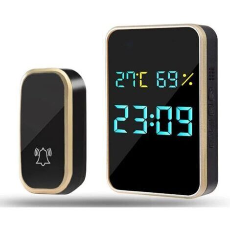 Sonnette Sans Fil, Pas Besoin de Pilesz IP45 Sonnette de Porte Étanche Kit de Carillon Electronique , 38 Mélodies au 4 Niveau de Volume