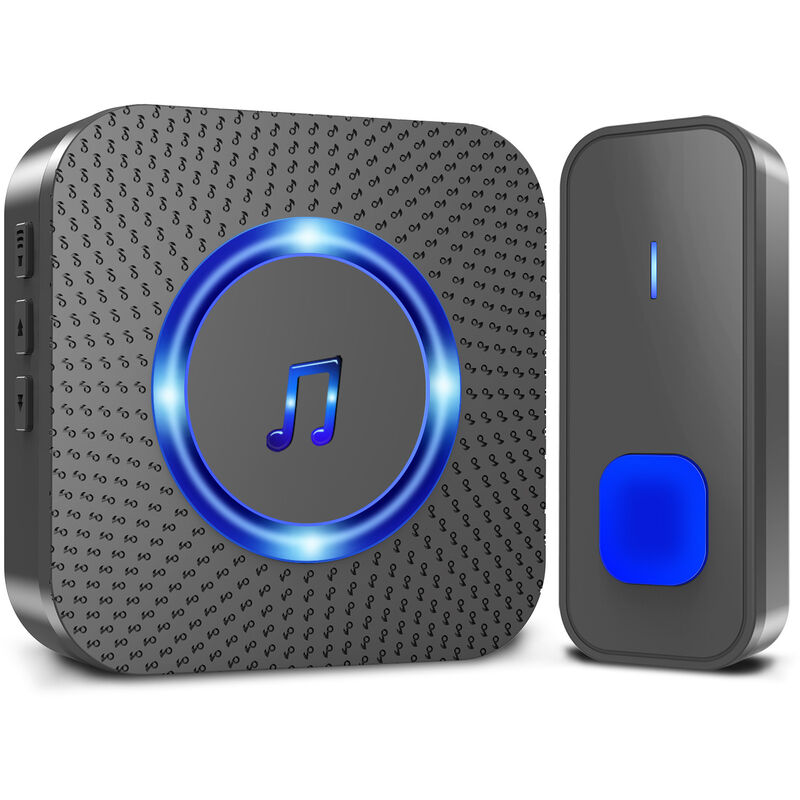 Ahlsen - Sonnette sans Fil Portée 400m Carillon de Porte Extérieur Étanche avec 1 Récepteur Enfichables, Noir