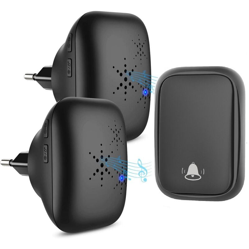 Aougo - Sonnette sans fil pour l'extérieur - Étanche avec 2 récepteurs - Étanche IP68 - Portée de 150 m - 4 niveaux de volume - 36 sonneries - Sans