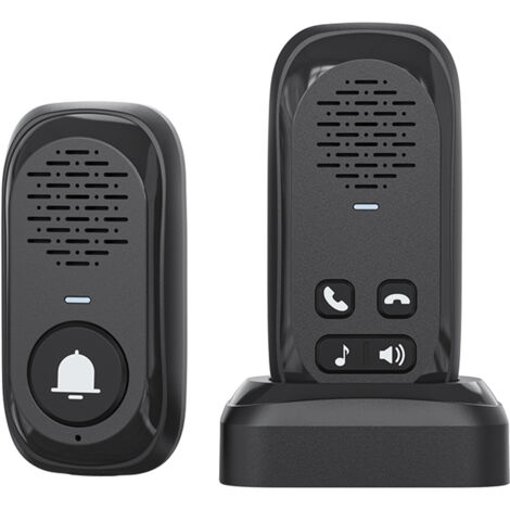 Sonnette sans Fil RF433 avec Interphone et 1 Module Intérieur, Transmission à 984ft, IP44, Recharge Type-C, Noir/Blanc, ABS, Batterie 800mAh
