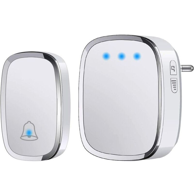 Sonnette sans Fil, Sonnette de Porte Étanche à 300 Mètres de Portée, Carillon sans Fil avec 1 Transmetteur et 1 Récepteur Enfichable et 36 Sonneries