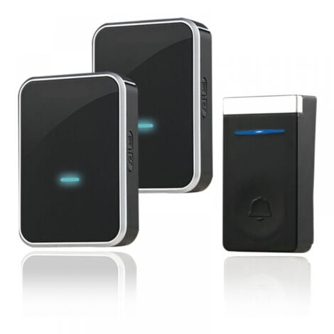 COSTJJ Sonnette sans fil, sonnette électronique extérieure étanche 150 m, kit de sonnette avec récepteurs enfichables pour la maison, LED bleue, 52 mélodies, 4 niveaux de volume, noir