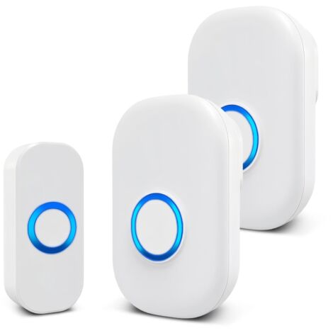 Sonnette sans Fil, Sonnette étanche, Alimentation par Batterie, Facile à Installer, 32 Tonalités de Carillon et 4 Réglages de Volume-Blanc