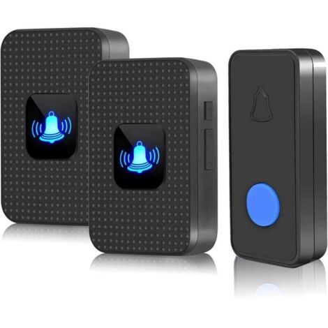 Sonnette sans fil, sonnette étanche IP55, portée effective de 304 mètres, 55 sonneries, réglage du volume à 5 niveaux, bouton alimenté par batterie et 2 récepteurs enfichables avec lampes torches LED,