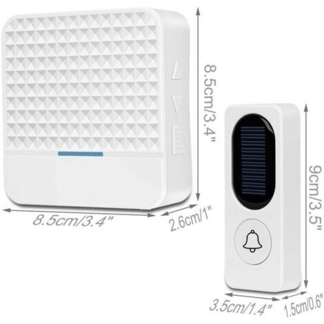 Sonnette sans fil Sonnette solaire électronique sans fil, blanche 8,5  8,5  2,6 cm, 9  3,5  1,5 cm