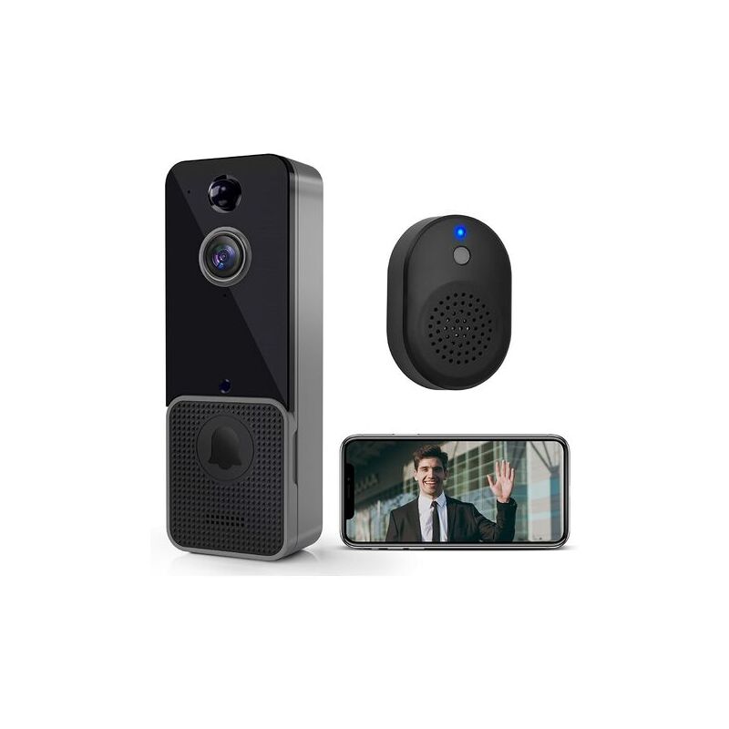Yzmrbdqc - Sonnette sans fil - Sonnette vidéo intelligente avec carillon - Détection de mouvement et alarme, audio bidirectionnel, vision nocturne,