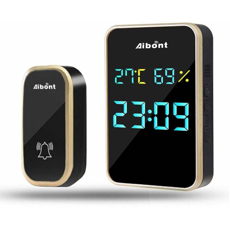 Sunxury - Sonnette sans Fil,Sonnette Extérieure sans Fil étanche et Auto-Alimentée sans Batterie, Affiche la Température, l'humidité et l'heure,