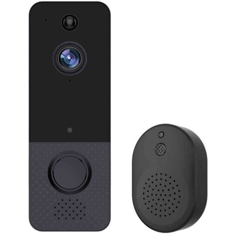 Sonnette vidéo avec caméra - Surveillance intérieur/extérieur - Vision nocturne - Détection de mouvement PIR - Stockage cloud - Audio bidirectionnel - Pour usage domestique