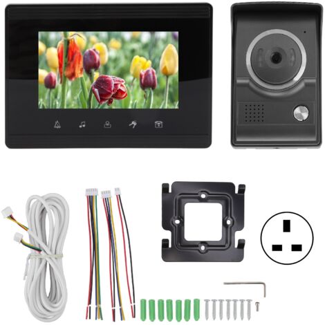 Sonnette Vidéo Extérieure avec Caméra HD, Interphone et Écran LCD, Alimentation 100‑240V pour Sécurité Maison, Prise UK