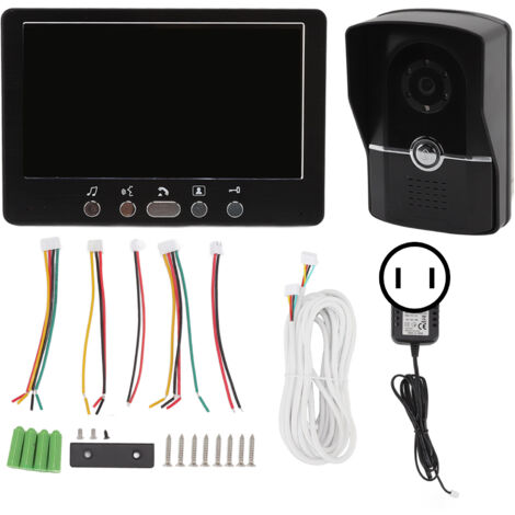 Sonnette Vidéo HD Écran 6 Langues 16 Sonneries Interphone 2 Unités avec Coque Pluie AC100V‑240V Prise US