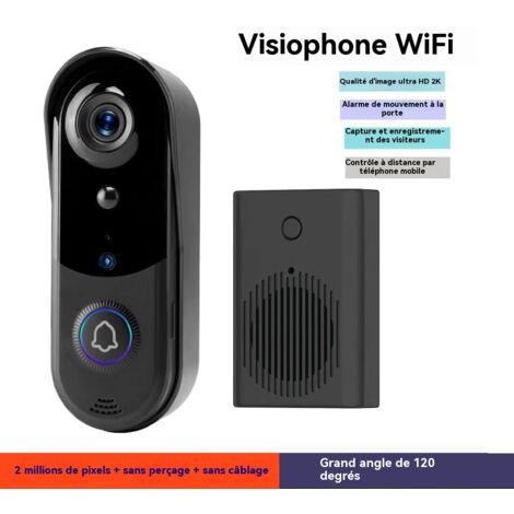 Sonnette vidéo intelligente avec détection de mouvement humain, interphone vidéo et contrôle à distance via smartphone, caméra HD pour la sécurité domestique