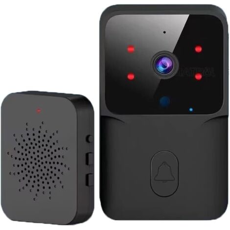 Sonnette vidéo intelligente Wi-Fi avec vision nocturne, étanche, audio bidirectionnel, partage familial, interphone avec changeur de voix, blanc (noir)