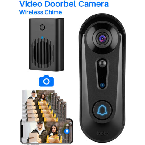 Sonnette Vidéo Intelligente WiFi HD avec Audio Bidirectionnel - Caméra de Surveillance Sans Fil à Détection de Mouvement PIR, Vision Nocturne Infrarouge et Alerte Mobile - Idéal pour Maison, Apparteme