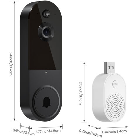 Sonnette vidéo sans fil 1080p avec carillon, vision nocturne, stockage cloud, Wi-Fi 2,4 GHz, détection intelligente par IA, audio bidirectionnel, alarme en temps réel, fonctionnement sur batterie
